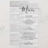 Menu de mariage rustique chic en bois blanc (Devant / Derrière)