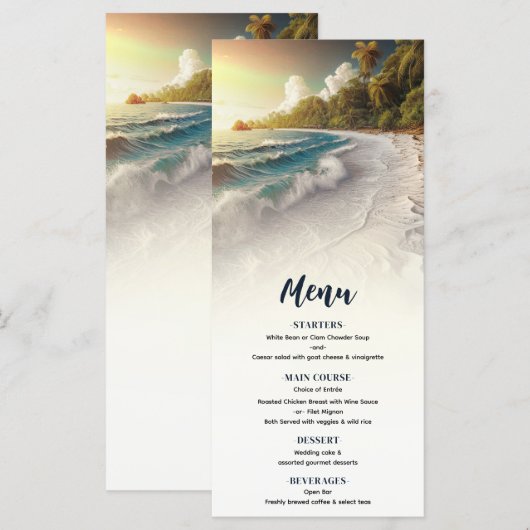 Menu de mariage rustique côtier au coucher de sole (Devant / Derrière)