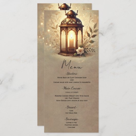 Menu de Mariage rustique de lanterne brillante en  (Devant / Derrière)