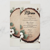 Menu de mariage rustique en coton eucalyptus bois (Devant / Derrière)
