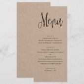 Menu de mariage rustique. Menu de dîner kraft mode (Devant / Derrière)