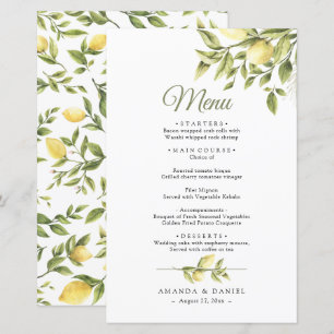 Menu de mariage Rustique Verdure Citrons