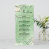 Menu de mariage Rustique Vert Automne Citrouille (Debout devant)