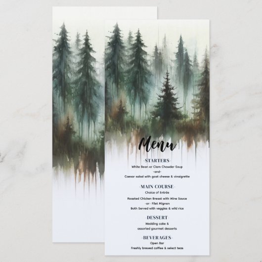 Menu de mariage sauvage rustique avec arbres à l'a (Devant / Derrière)
