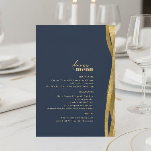 Menu de mariage Sculptural Waves Navy Or ID1312