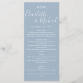 Menu de mariage signature bleu poussiéreux élégant (Devant)