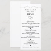Menu de mariage Silver Hearts & Sparkle Glamour (Devant / Derrière)