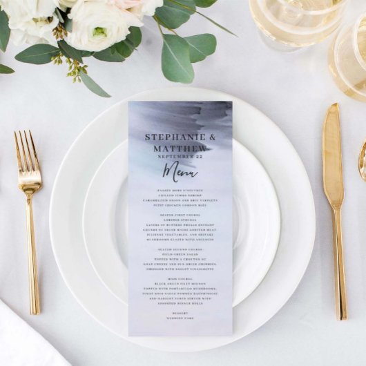 Menu de mariage simple à l'aquarelle noire moderne