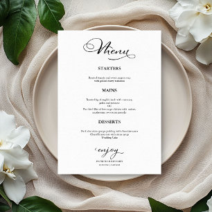 Menu de Mariage Simple Calligraphie Élégante