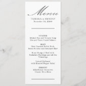 Menu de mariage simple calligraphie noir et blanc (Devant)