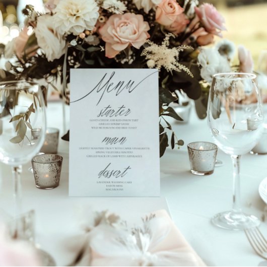 Menu de mariage simple calligraphié noir et blanc