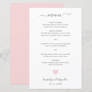 Menu de mariage simple Cœur rose mignon