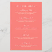 Menu de mariage simple corail vibrant moderne gras (Devant)