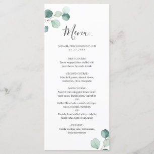 Menu de mariage simple élégant à motif de verdure