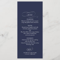 Menu de mariage simple élégant bleu marine 4x9