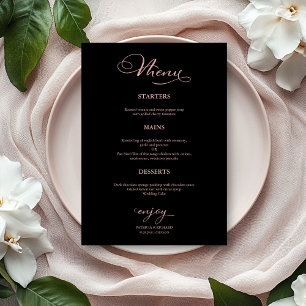 Menu de mariage simple élégant rose gold noir