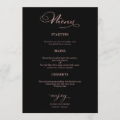 Menu de mariage simple élégant rose gold noir (Devant)