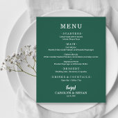 Menu de mariage simple élégant vert émeraude