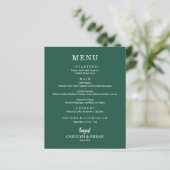Menu de mariage simple élégant vert émeraude (Debout devant)
