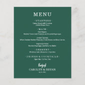 Menu de mariage simple élégant vert émeraude (Devant)