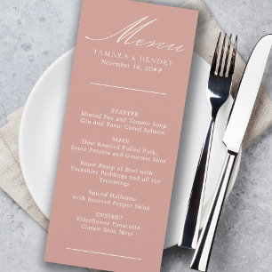 Menu de mariage simple en calligraphie or rose