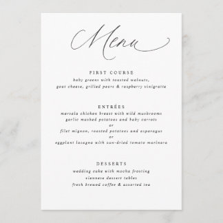 Menu de mariage simple et élégant à calligraphie d