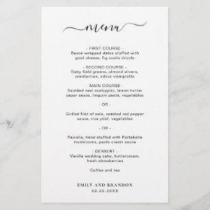 Menu de mariage simple et élégant moderne