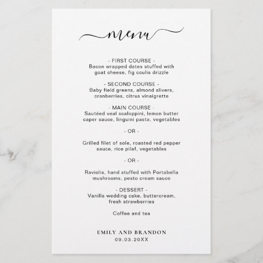 Menu de mariage simple et élégant moderne (Devant)