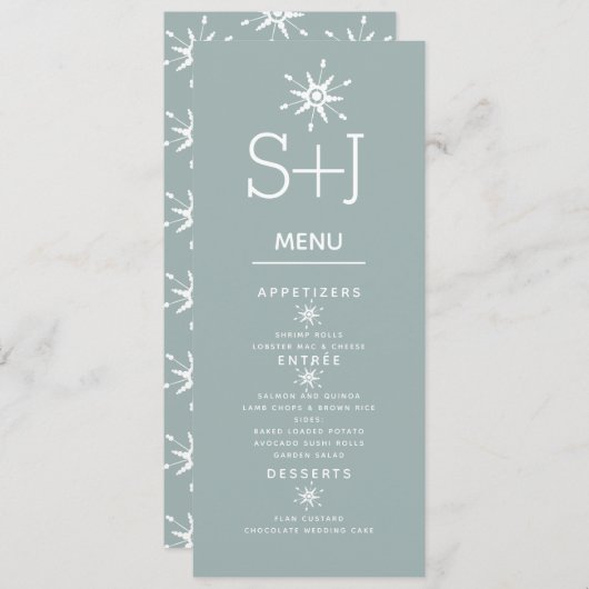 Menu de mariage Simple Flocons de neige blancs (Devant / Derrière)