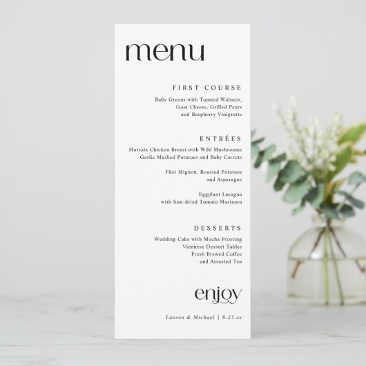 Menu de mariage simple moderne et élégant (Debout devant)