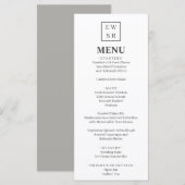 Menu de mariage simple monogramme blanc et gris (Devant / Derrière)