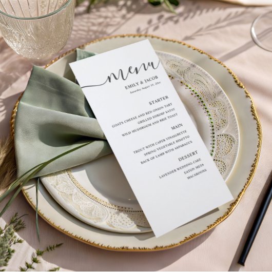 Menu de mariage simple noir et blanc