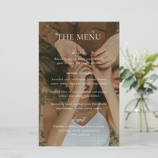 Menu de mariage simple photo noir et blanc moderne (Debout devant)