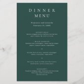 Menu de mariage simple vert émeraude classique (Devant)