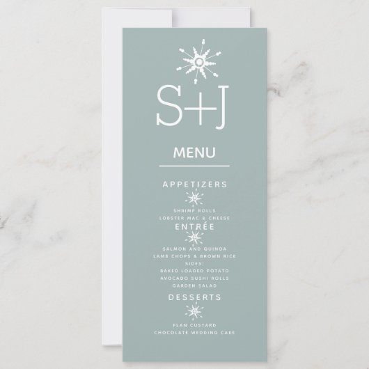 Menu de mariage Simple White Snowflakes (Devant)
