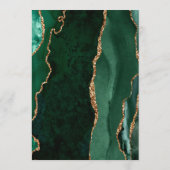 Menu de mariage sombre en agate dorée vert émeraud (Dos)