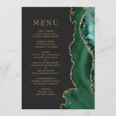 Menu de mariage sombre en agate dorée vert émeraud (Devant)