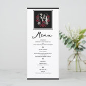 Menu de mariage squelette aux roses rouges et noir (Debout devant)