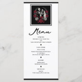 Menu de mariage squelette aux roses rouges et noir (Devant)