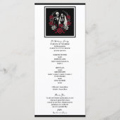 Menu de mariage squelette aux roses rouges et noir (Dos)