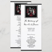 Menu de mariage squelette aux roses rouges et noir (Devant / Derrière)
