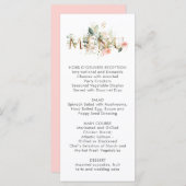 Menu de mariage stylisé avec fleurs en rose pêche  (Devant / Derrière)