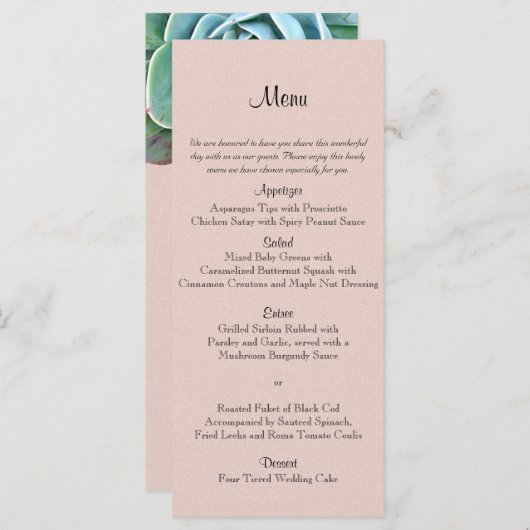 Menu de Mariage Succulent Blush (Devant / Derrière)