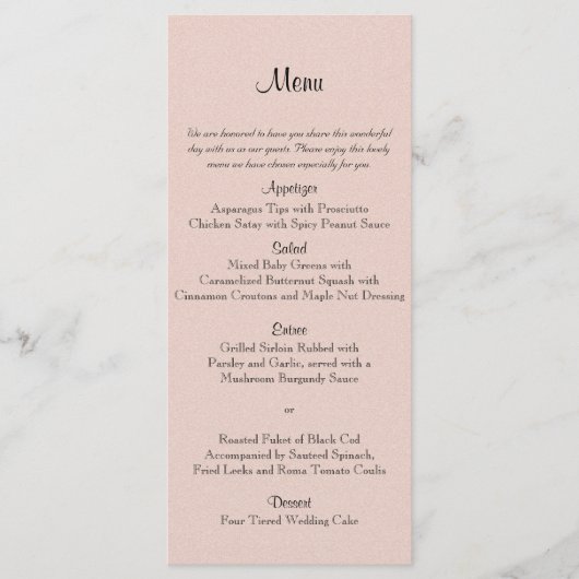 Menu de Mariage Succulent Blush (Devant)