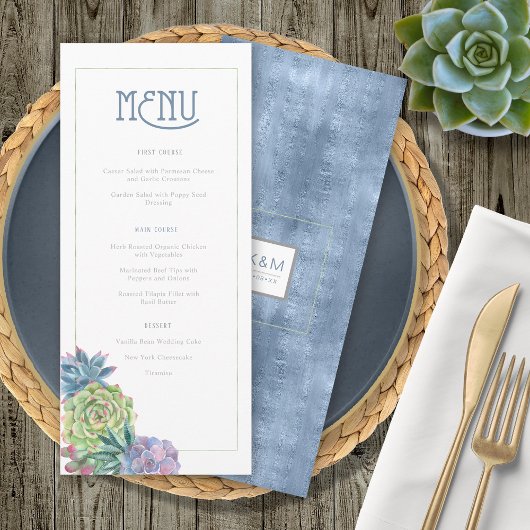 Menu de mariage Succulents et Étincelles Bleu ID51