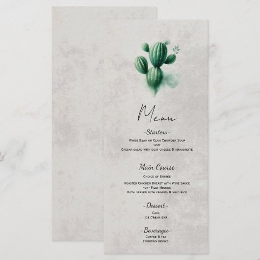 Menu de mariage sud-ouest Cactus Vert Aquarelle (Devant / Derrière)