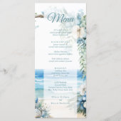Menu de mariage sur la plage à arche tropical bleu (Devant)