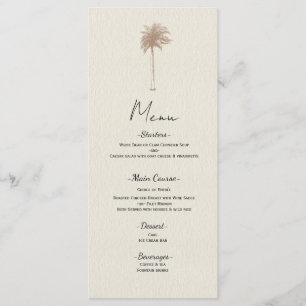 Menu de mariage sur la plage avec palmiers vintage