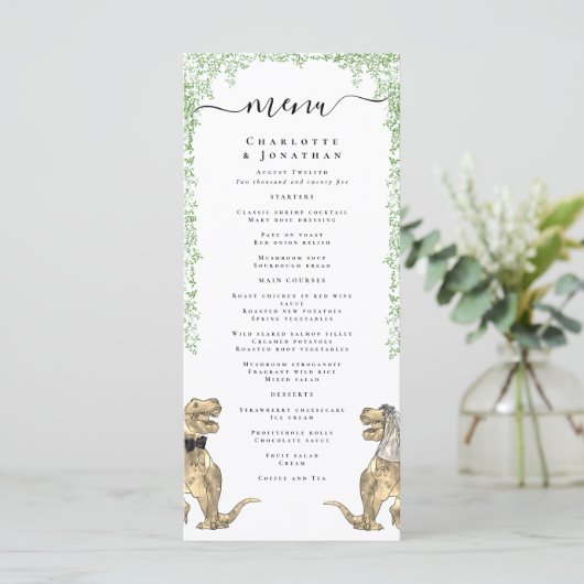 Menu de mariage sur le thème des dinosaures (Debout devant)