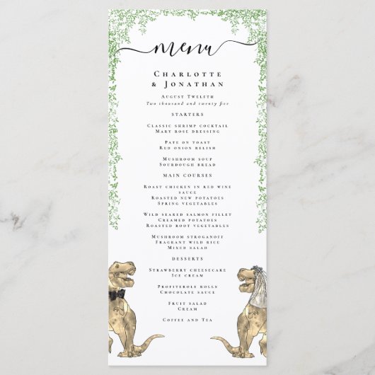 Menu de mariage sur le thème des dinosaures (Devant)